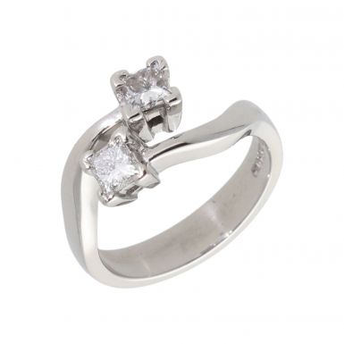 Pre-Owned Platinum Princess Cut Diamond 2 Stone Crossover Ring