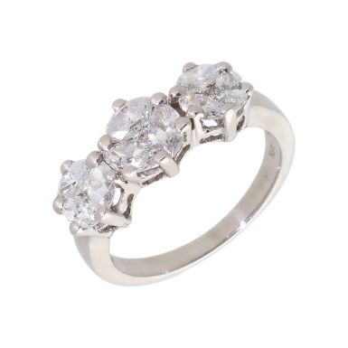 Pre-Owned 18ct White Gold Diamond Triple Cluster Ring