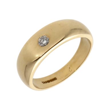 Pre-Owned 9ct Yellow Gold Diamond Set Signet Style Band Ring