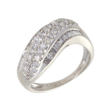 Pre-Owned 9ct White Gold 0.75 Carat Mixed Cut Diamond Wave Ring
