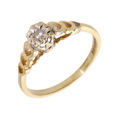Pre-Owned 9ct Yellow Gold Illusion Set Diamond Solitaire Ring
