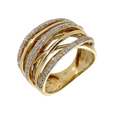 Pre-Owned 9ct Gold Diamond Set Multi Crossover Weave Dress Ring