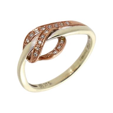 Pre-Owned 9ct White & Rose Gold Diamond Wave Twist Dress Ring