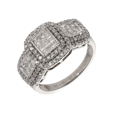 Pre-Owned 18ct White Gold 1.00ct Triple Diamond Cluster Ring