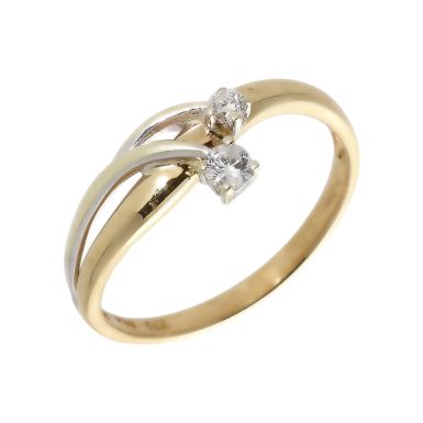 Pre-Owned 9ct Yellow & White Gold 2 Stone Diamond Wave Ring