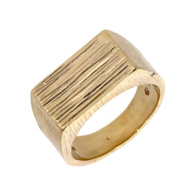 Pre-Owned Vintage 1976 9ct Gold Barked Textured Signet Ring