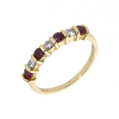 Pre-Owned 18ct Yellow Gold Ruby & Diamond Half Eternity Ring