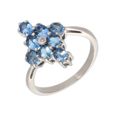 Pre-Owned 9ct White Gold Blue Gemstone Dress Ring