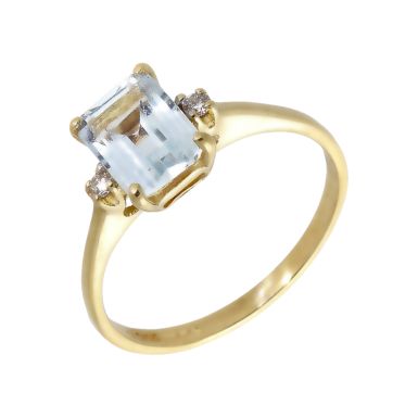Pre-Owned 14ct Yellow Gold Aquamarine & Diamond Dress Ring