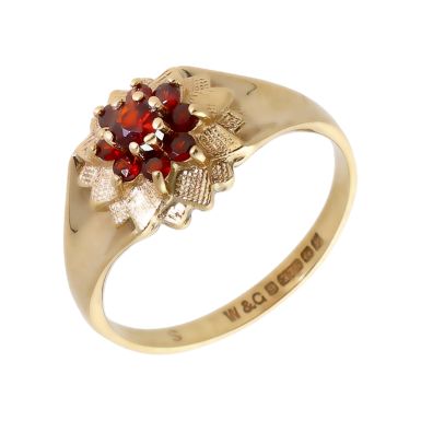 Pre-Owned 9ct Yellow Gold Vintage Style Garnet Cluster Ring