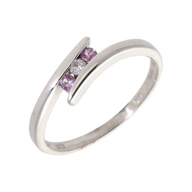 Pre-Owned 9ct White Gold Pink Topaz & Diamond Trilogy Twist Ring