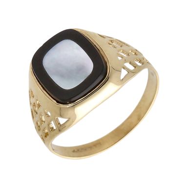 Pre-Owned 9ct Yellow Gold Mother Of Pearl & Onyx Signet Ring