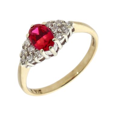 Pre-Owned 9ct Gold Synthetic Ruby & Diamond Cluster Ring