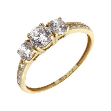 Pre-Owned 9ct Gold Cubic Zirconia Trilogy & Shoulders Ring