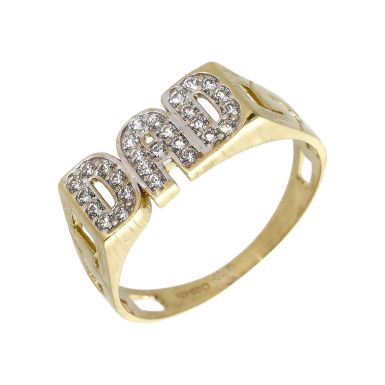 Pre-Owned 9ct Yellow Gold Cubic Zirconia Set Dad Ring