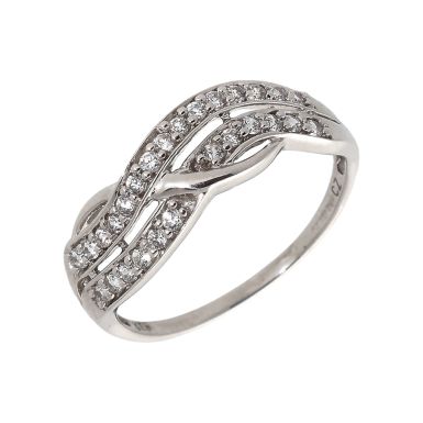 Pre-Owned 9ct White Gold Cubic Zirconia Wave Dress Ring