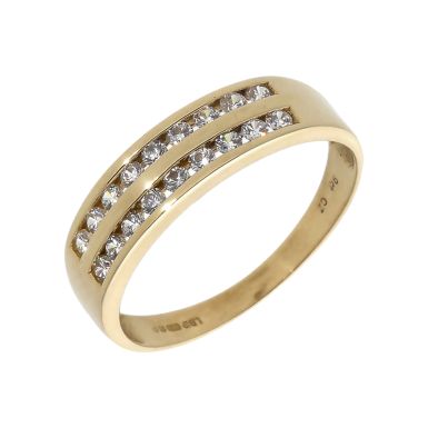 Pre-Owned 9ct Yellow Gold Double Row Cubic Zirconia Dress Ring