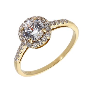 Pre-Owned 9ct Yellow Gold Cubic Zirconia Halo Ring