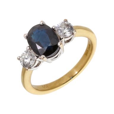 Pre-Owned 18ct Yellow Gold Sapphire & Diamond Trilogy Ring