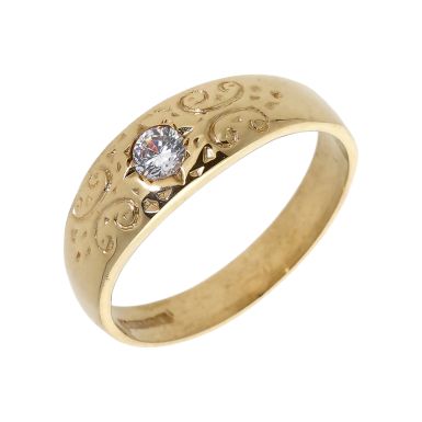 Pre-Owned 9ct Yellow Gold Cubic Zirconia Signet Style Band Ring
