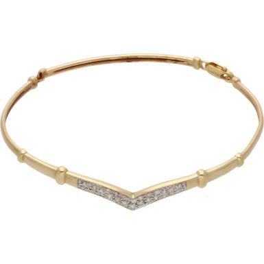 Pre-Owned 9ct Yellow Gold Diamond Set Wishbone Bangle/Bracelet