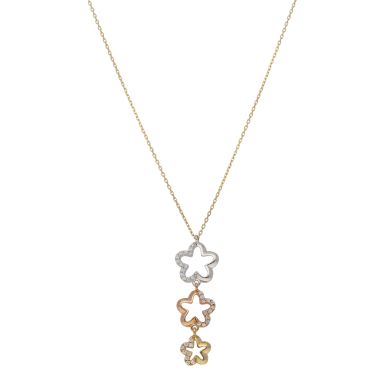 Pre-Owned 14ct Yellow Rose & White Gold Gemstone Flower Necklace