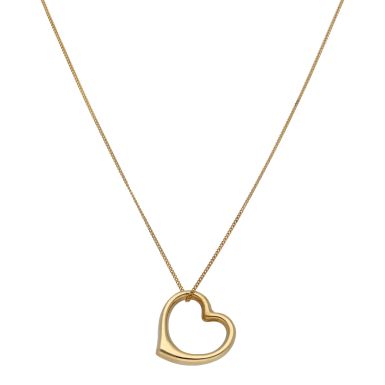 Pre-Owned 9ct Yellow Gold Hollow Heart Pendant & Chain Necklace