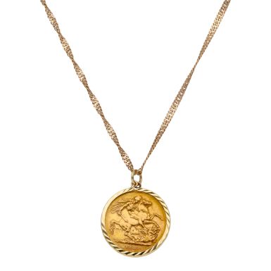 Pre-Owned 1888 Full Sovereign Coin In 9ct Gold Necklace Mount