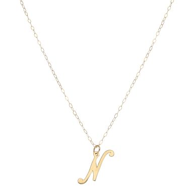 Pre-Owned 9ct Gold Hollow Initial N Pendant & Chain Necklace