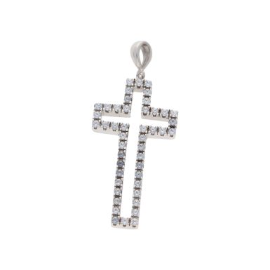 Pre-Owned 9ct White Gold Cubic Zirconia Outline Cross Pendant