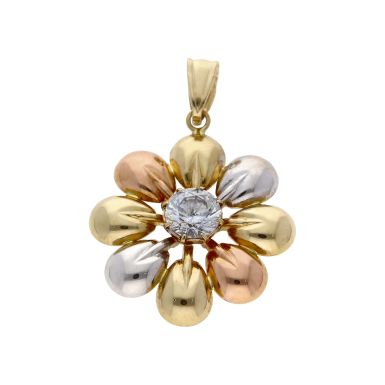 Pre-Owned 14ct Yellow Rose & White Gold Gemstone Flower Pendant