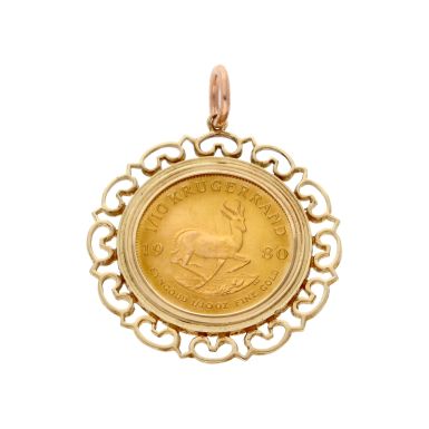 Pre-Owned 1980 1/10 Krugerrand Coin In 9ct Gold Pendant Mount