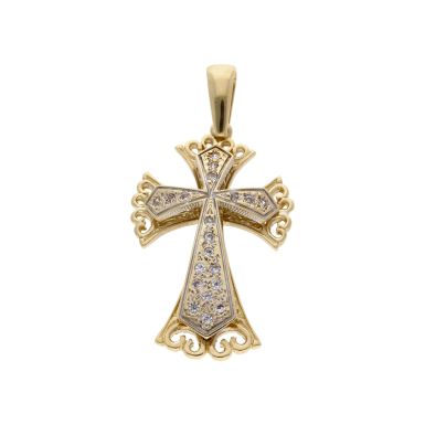 Pre-Owned 9ct Yellow Gold Large Cubic Zirconia Set Cross Pendant