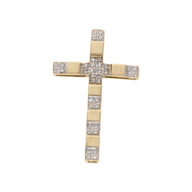 Pre-Owned 9ct Yellow Gold Cubic Zirconia Set Large Cross Pendant