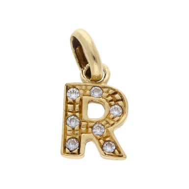 Pre-Owned 9ct Yellow Gold Cubic Zirconia Set Initial R Pendant