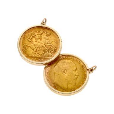 Pre-Owned 1903 & 1908 Half Sovereign Double Coin In 9ct Pendant