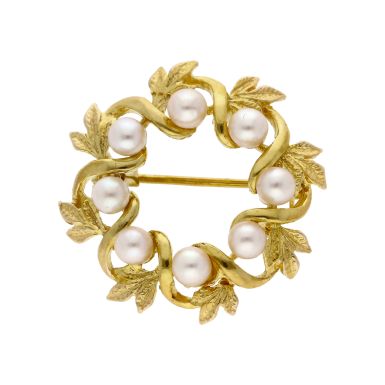 Pre-Owned 9ct Yellow Gold Pearl Set Wreath Brooch