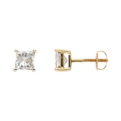 Pre-Owned 14ct Gold 1.90ct Princess Cut Diamond Stud Earrings