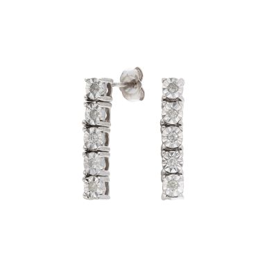 Pre-Owned 9ct White Gold Illusion Set Diamond Drop Earrings