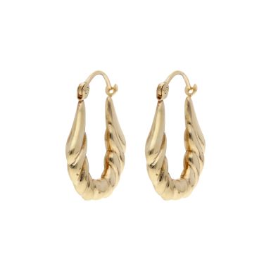 Pre-Owned 9ct Yellow Gold Fancy Ribbed Creole Earrings