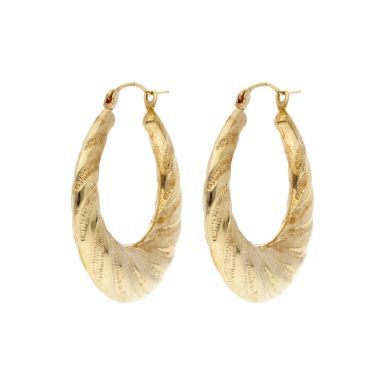 Pre-Owned 9ct Yellow Gold Patterned Wave Creole Earrings