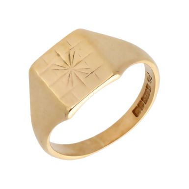 Pre-Owned 9ct Yellow Gold Star Patterned Signet Ring