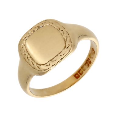 Pre-Owned 9ct Yellow Gold Patterned Edge Signet Ring