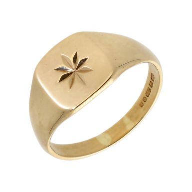 Pre-Owned Vintage 1982 9ct Gold Star Engraved Signet Ring