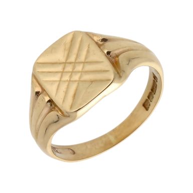 Pre-Owned 9ct Yellow Gold Patterned Signet Ring