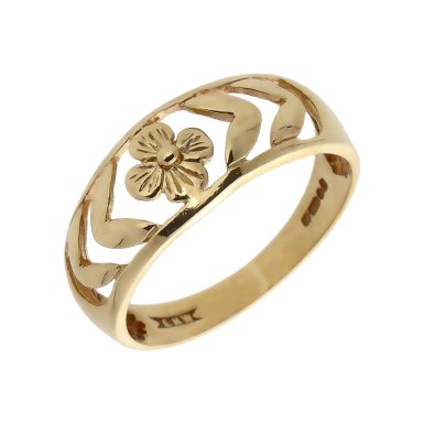 Pre-Owned 9ct Yellow Gold Cutout Floral Band Dress Ring