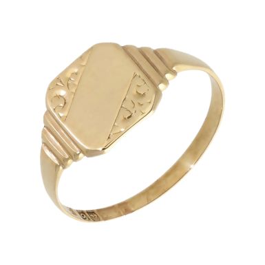 Pre-Owned Vintage 1963 9ct Gold Part Patterned Signet Ring