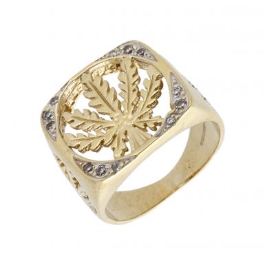 Pre-Owned 9ct Yellow Gold Cubic Zirconia Set Leaf Ring