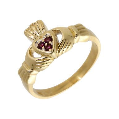 Pre-Owned 9ct Yellow Gold Garnet Set Claddagh Ring