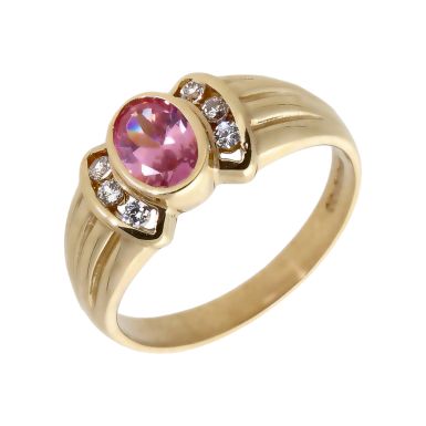 Pre-Owned 9ct Gold Pink & White Cubic Zirconia Dress Ring
